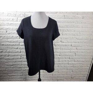 Isaac Mizrahi Live QVC Womens Top 1X Plus Tee Cap Sleeve Black Cotton BLA7E